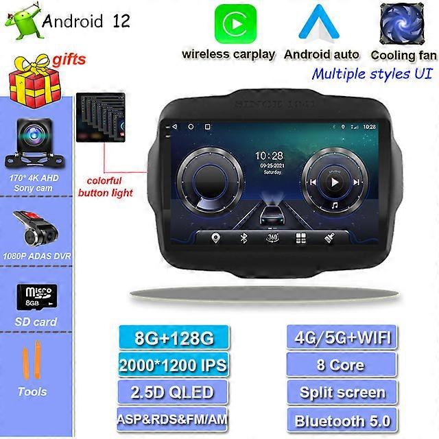 IPS Carplay Android 12 für Jeep Renegade 2016 2017 2018 2019 2020 Autoradio Video Multimedia Player WIFI Navigation Android Auto