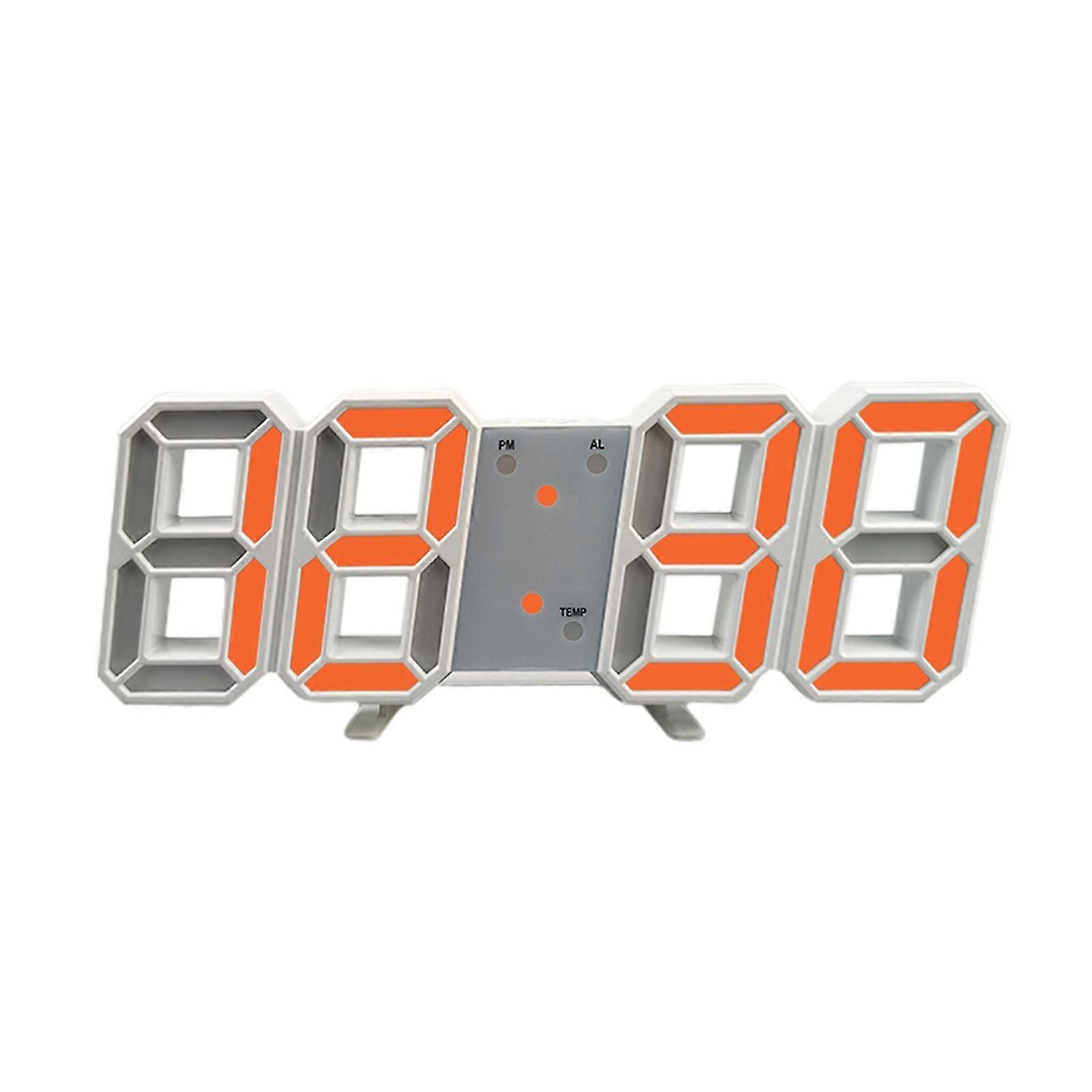 3d Digital Clock Usb Hanging Wall Clock 12/24 Hour Time Display Led Night LightOrange Light