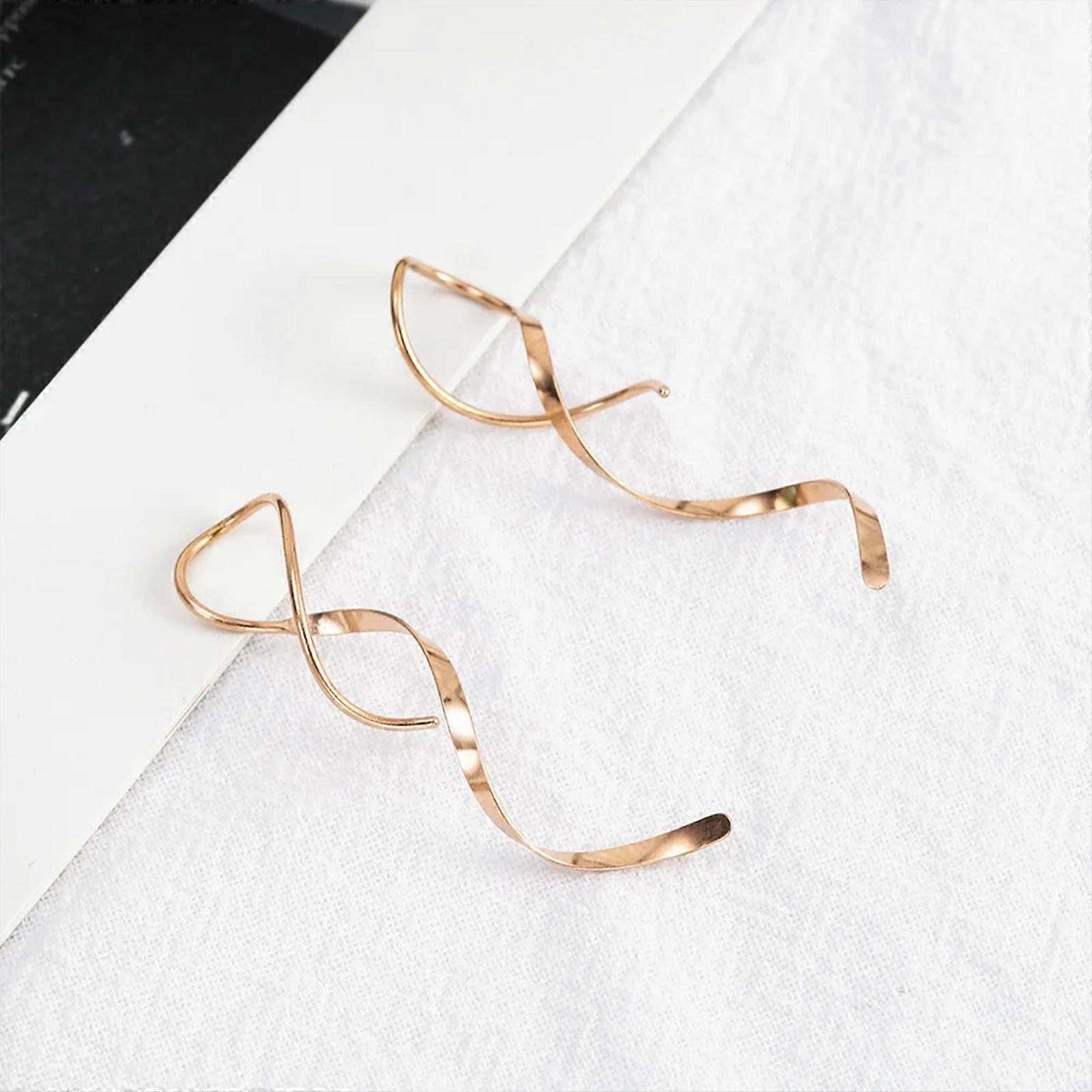 Spiral Threader Earrings, 8G Stainless Steel Drop Dangle Handmade Twisted Linear Curved Dangling Minimal Earrings for Sensitive Ear