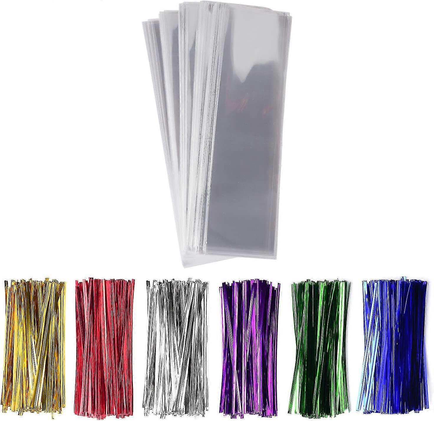 300 حزمة 2 "× 10" واضح طويل كاندي التشيلو السيلوفان علاج أكياس - 1.4mil سمك مقابل أكياس بلاستيكية مع 6 ألوان مزيج تويست العلاقات مثالية لعيد ميلاد F