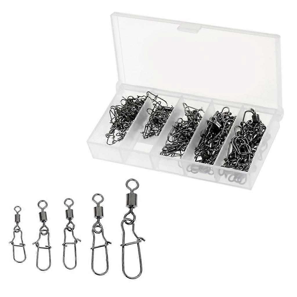 95Pcs/Box Fishing Swivels with Snaps Rolling Swivel Connector Hooked Snaps