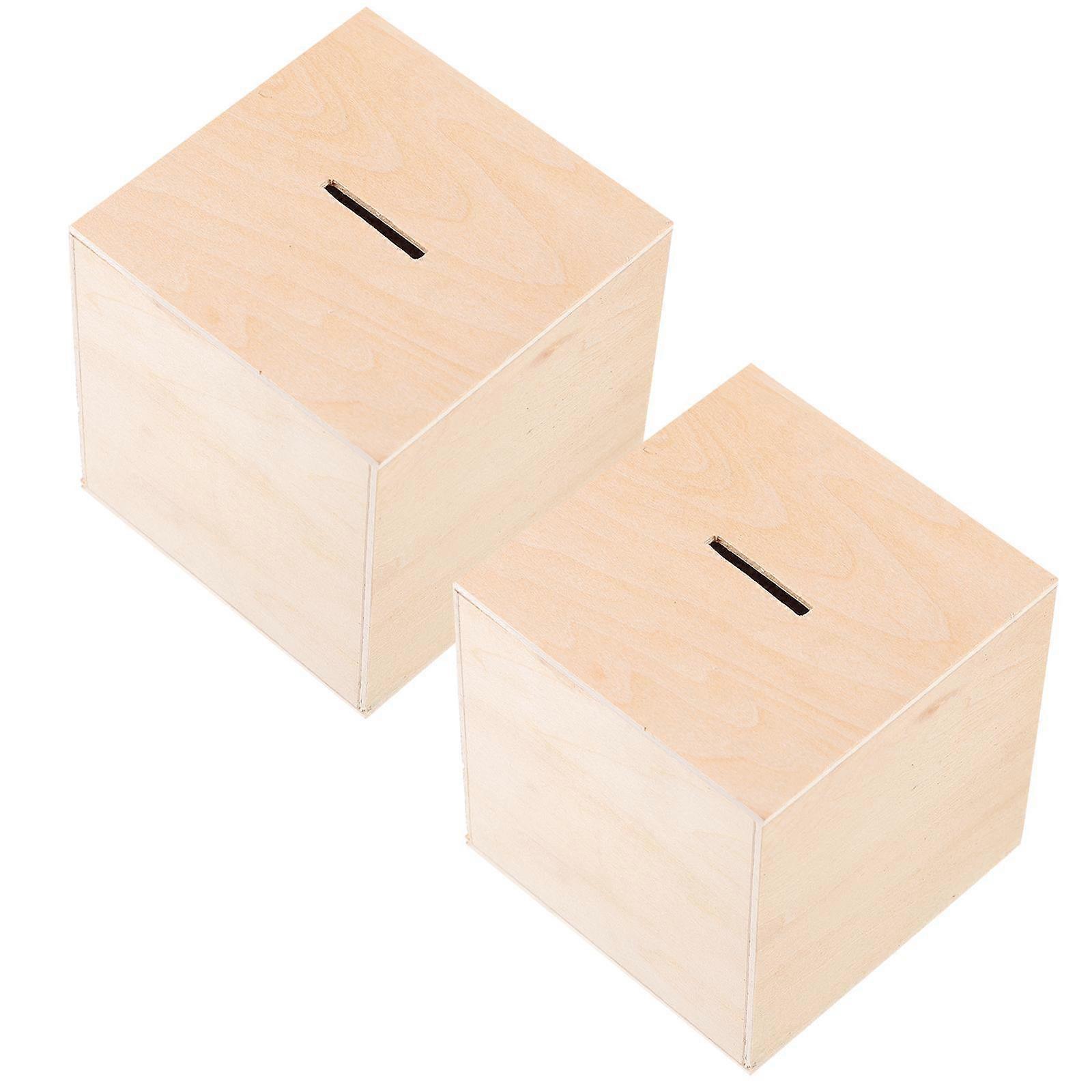 2 Pcs Decor Wooden Piggy Bank DIY Coin Case Multi-function Saving Unfinished Change Container Cute Child