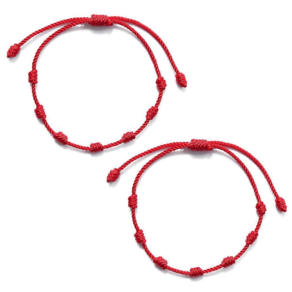 Handmade 7 Knots Red String Adjustable 2pcs Bracelet Anklet for Father's Day