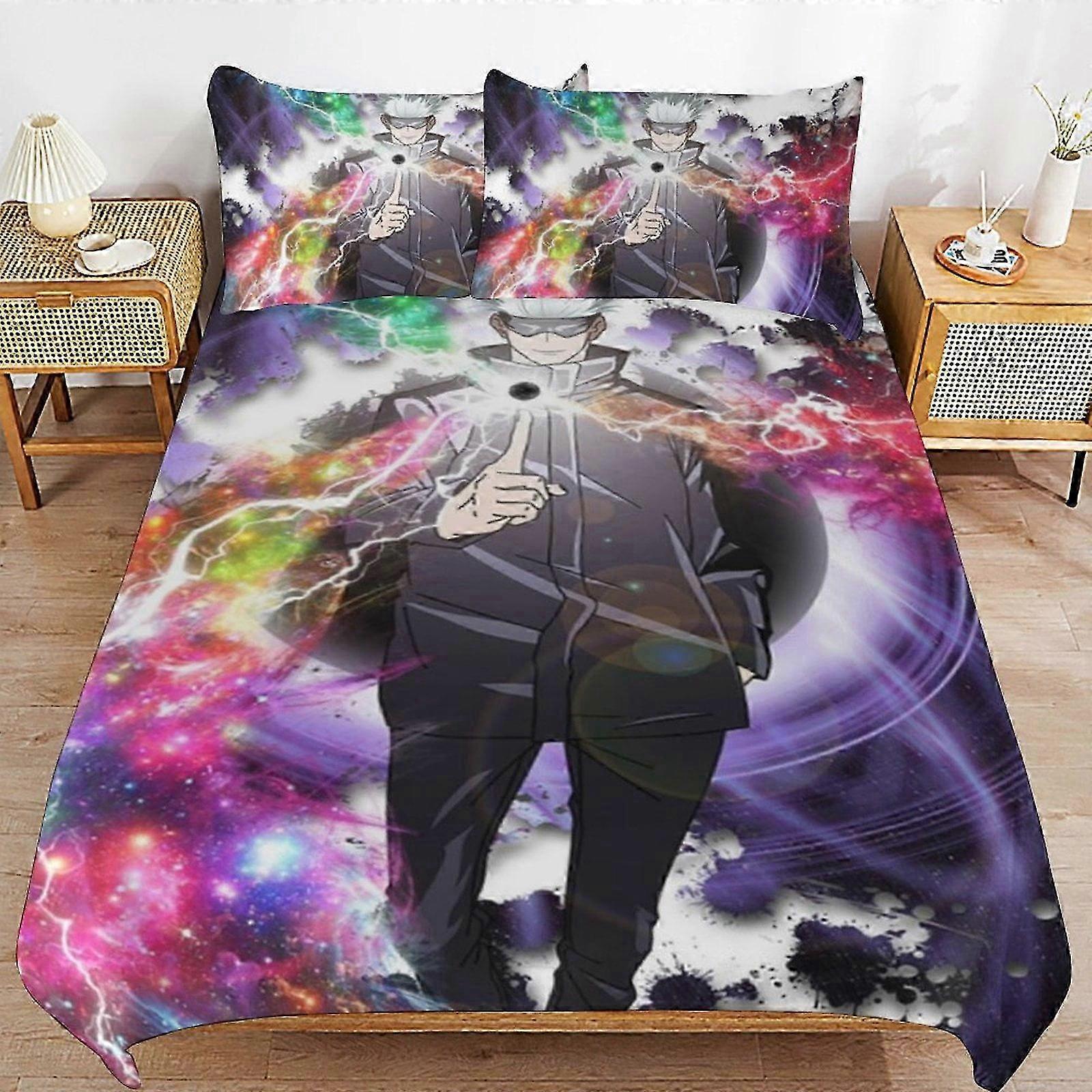 n2174 Lençóis Jujuu isen Gojo Conjunto de Cama Capa de Edredão Confortável e Leve Cartoon Bedding3 Peça (1 Capa de Edredão e 2 Fronhas) Cama Sh