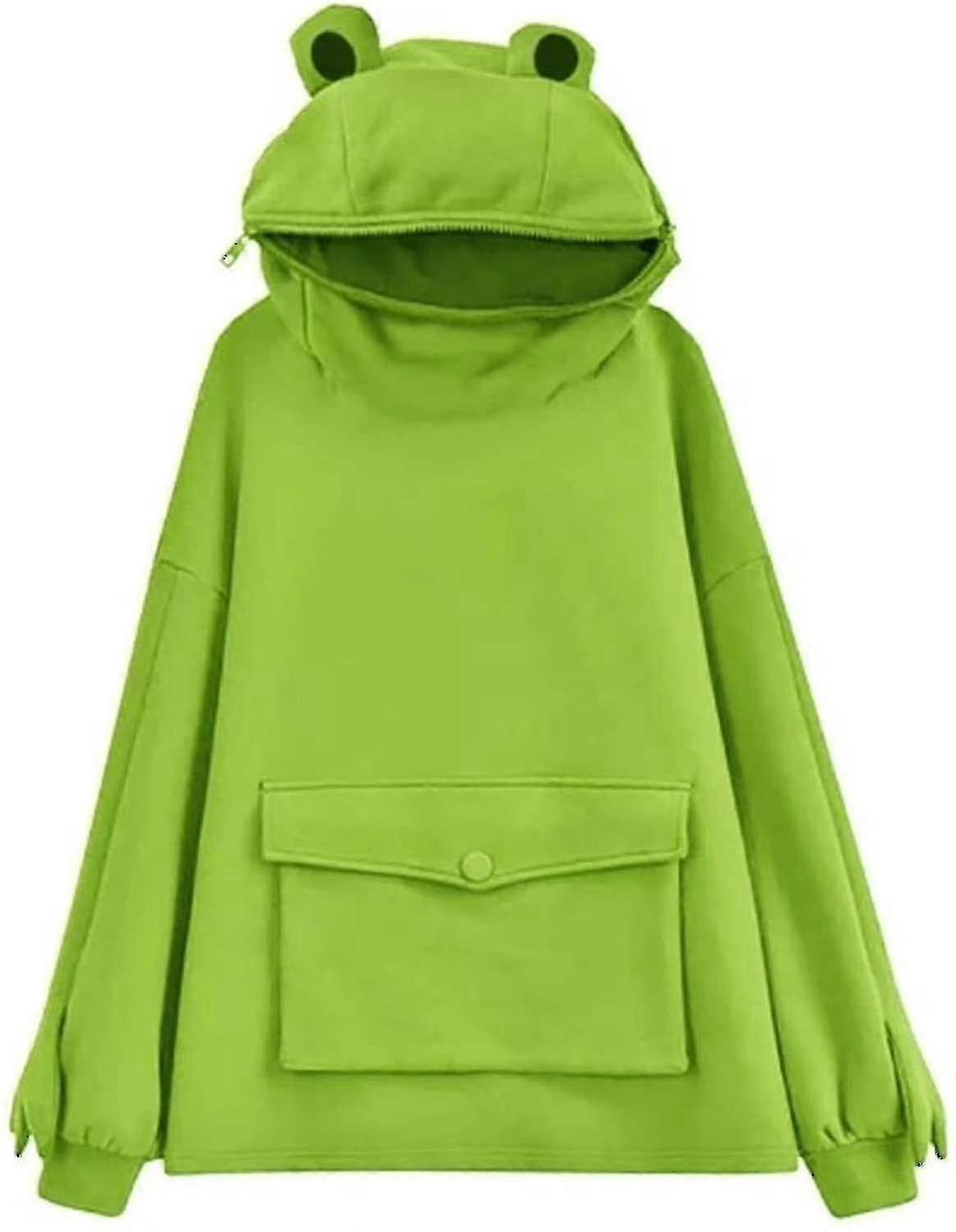 المرأة الجدة الضفدع هوديي كبيرة الحجم سميكة عارضة فضفاضة سستة أعلى - ضوء أخضر بانمو