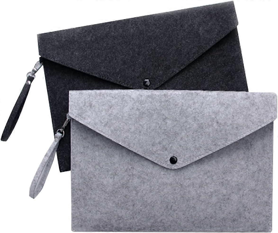 Felt File Folders, 2 Pack A4 Expanding File Bag Wallets Document Portfolio Case for School Office Supplies (Black&Gray)