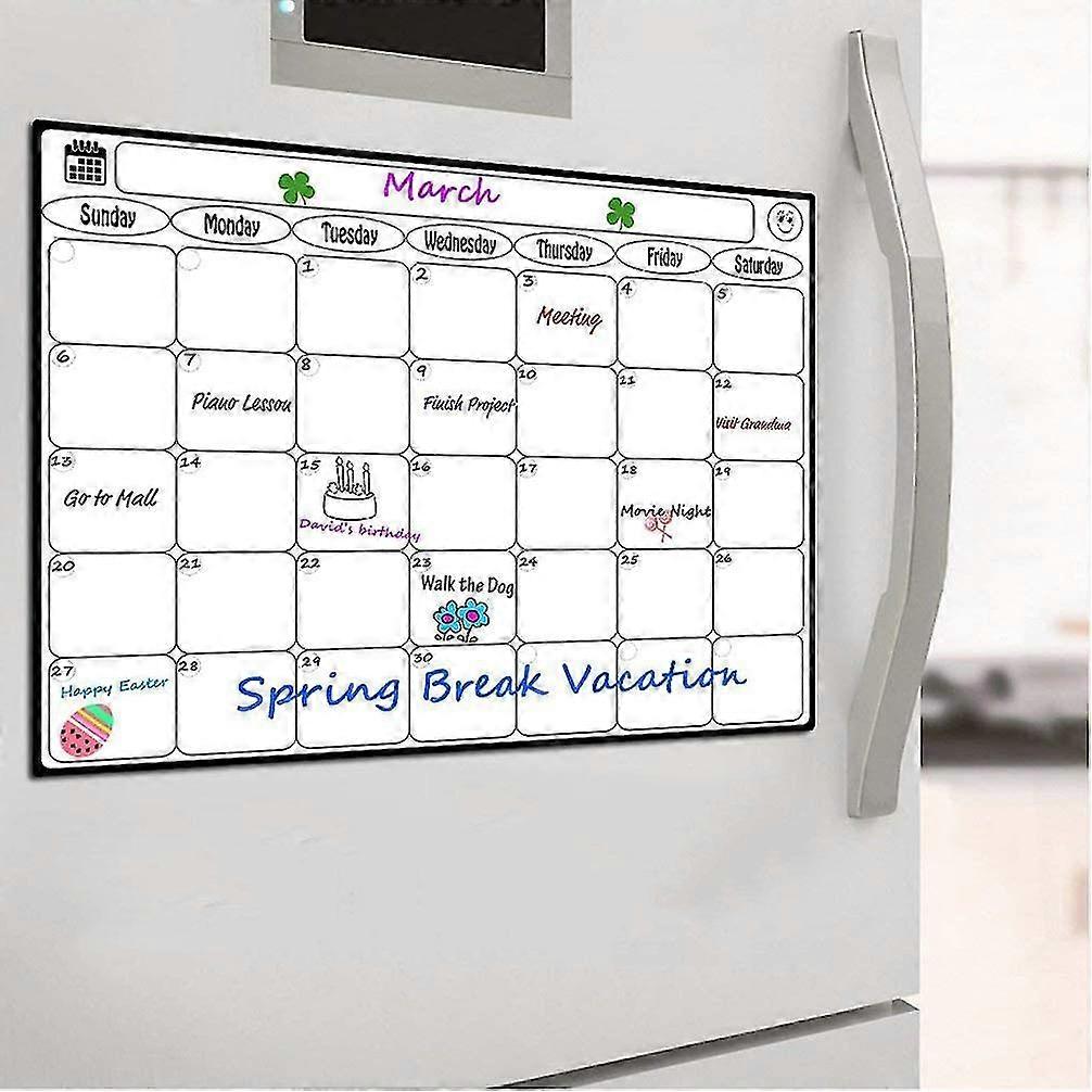 Magnetic Whiteboard Fridge Calendar - Ideal For Monthly Planning, Event Entries And Vacation Plans - Easy To Write On And Wipe Away With A Strong Magn