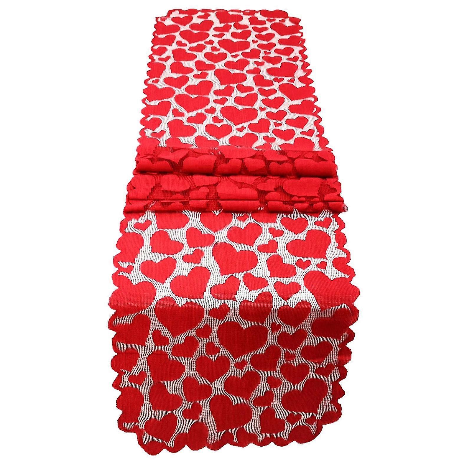 Table Runner Heat-resistant Heart Pattern Polyester Love Heart Red Lace Table Runners For Valentine's Day For Christmas