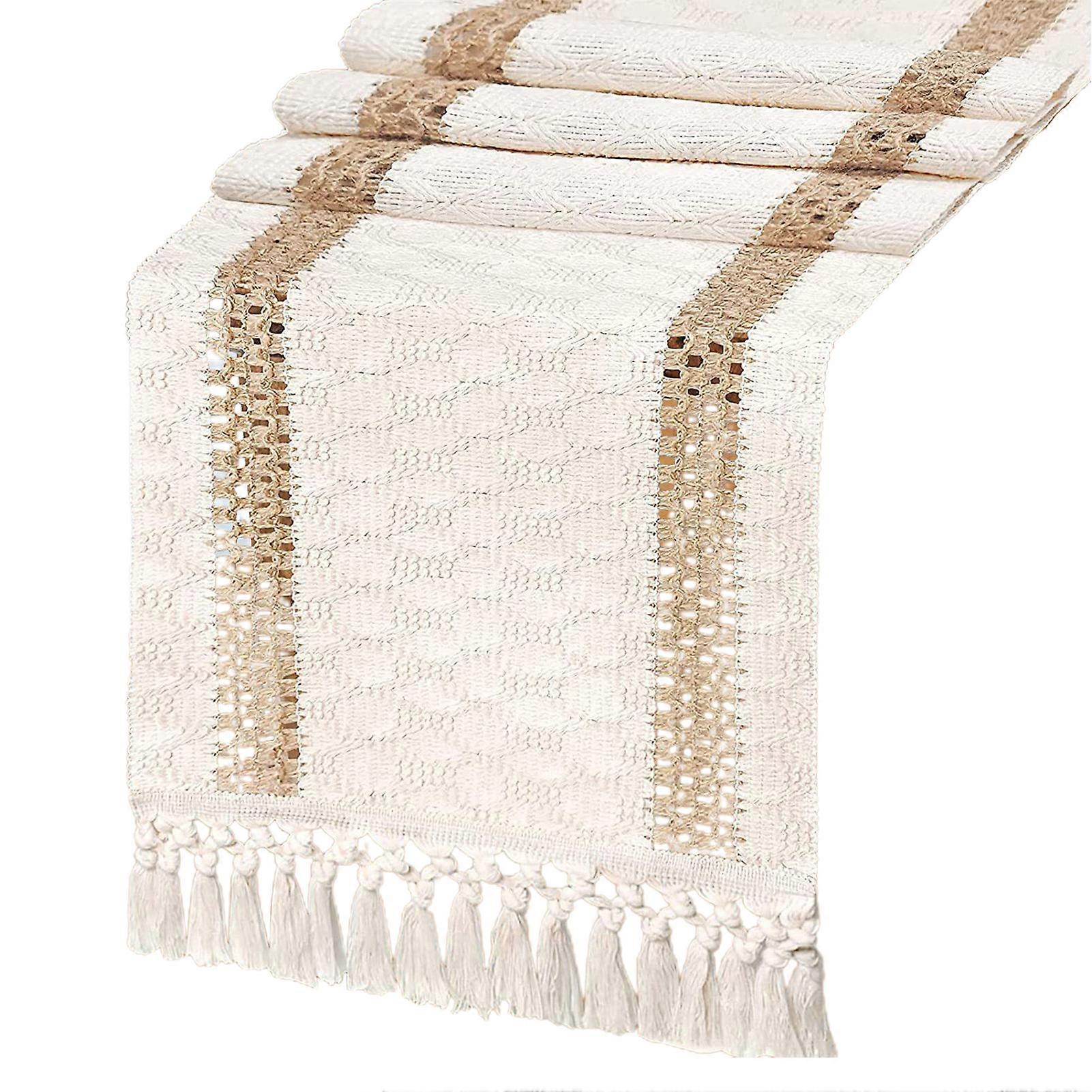 Table Runner with Tassels Boho Style Hollow Design Table Cloth for Weddings Parties Rustic Farmhouse Decor QingHai
