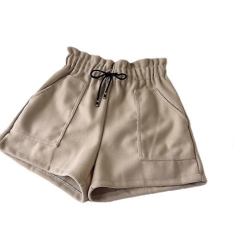 New Spring And Autumn Solid Color High Waist Woolen Cloth  Shorts For Woman Elastic Waist Black Brown Large Size Shorts 5xl