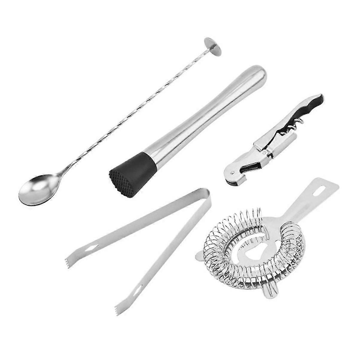 5pcs Professional Bar Tools, Ice Strainer, Cocktail Bartending Tool Set, Wine Bottle Opener, Stirri