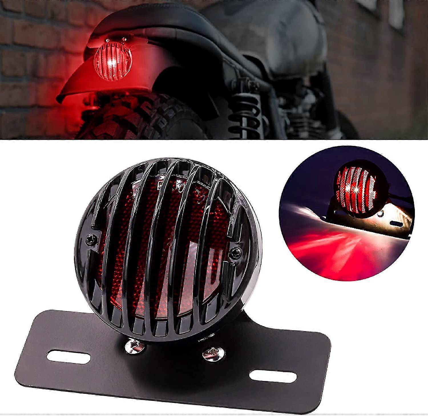 Black Round Tail Light - Motorcycle Tail Lamp With License Plate Light And 12v Bracket