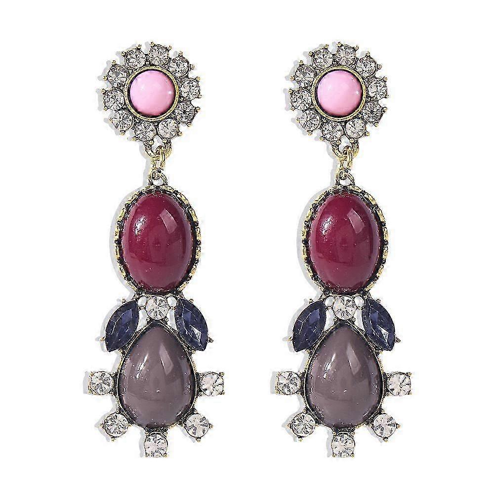 Earrings Contrast Color Jeweled Alloy Resin Eardrops for Party