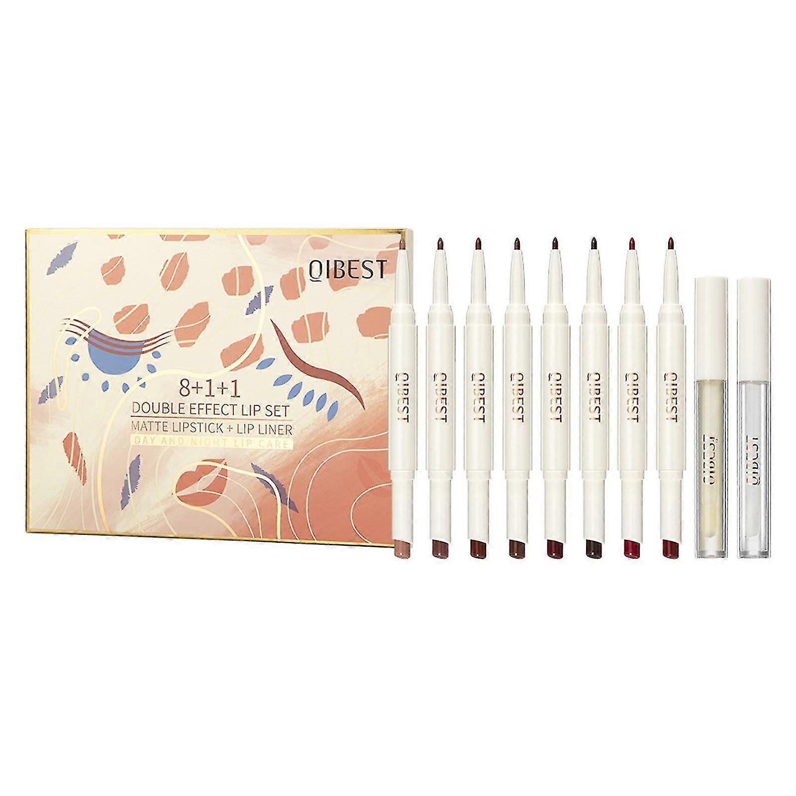 Rotating Double-ended Lipstick Lip Liner Moisturizing, Not Fading, Non-stick Cup Matte Double-ended Lipstick Lip Enrichment Set