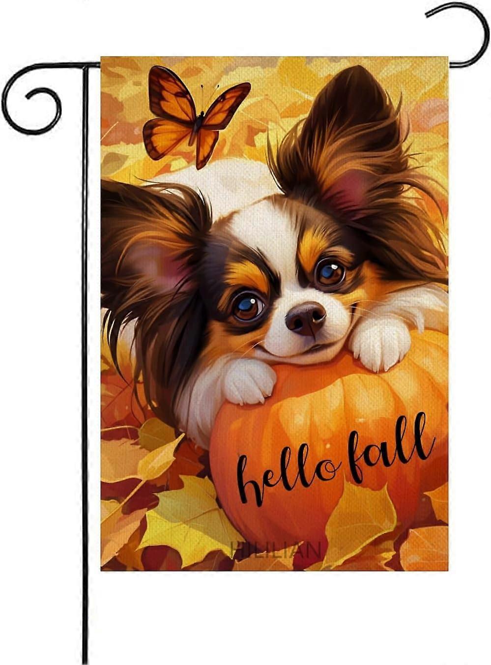 Hello Fall Papillon Flag 12x18 Double Faced, Pumpkins Garden Flags(6528)