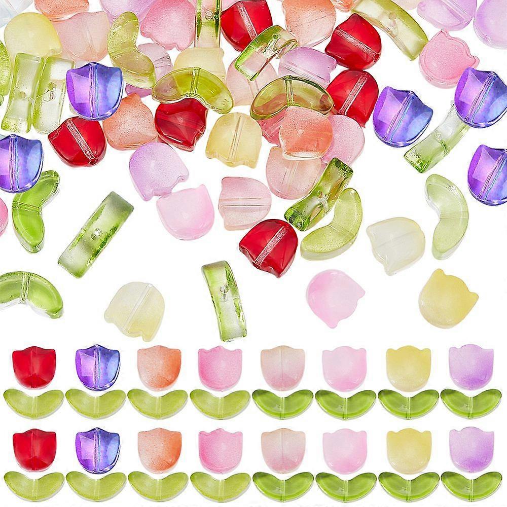 DIY Tulip Beads Jewelry Making Finding Kit Including 160Pcs 10 Styles Transparent Glass & Handmade Lampwork Beads Mixed Color 6.5~9x9~14x5~5.5mm Hole: