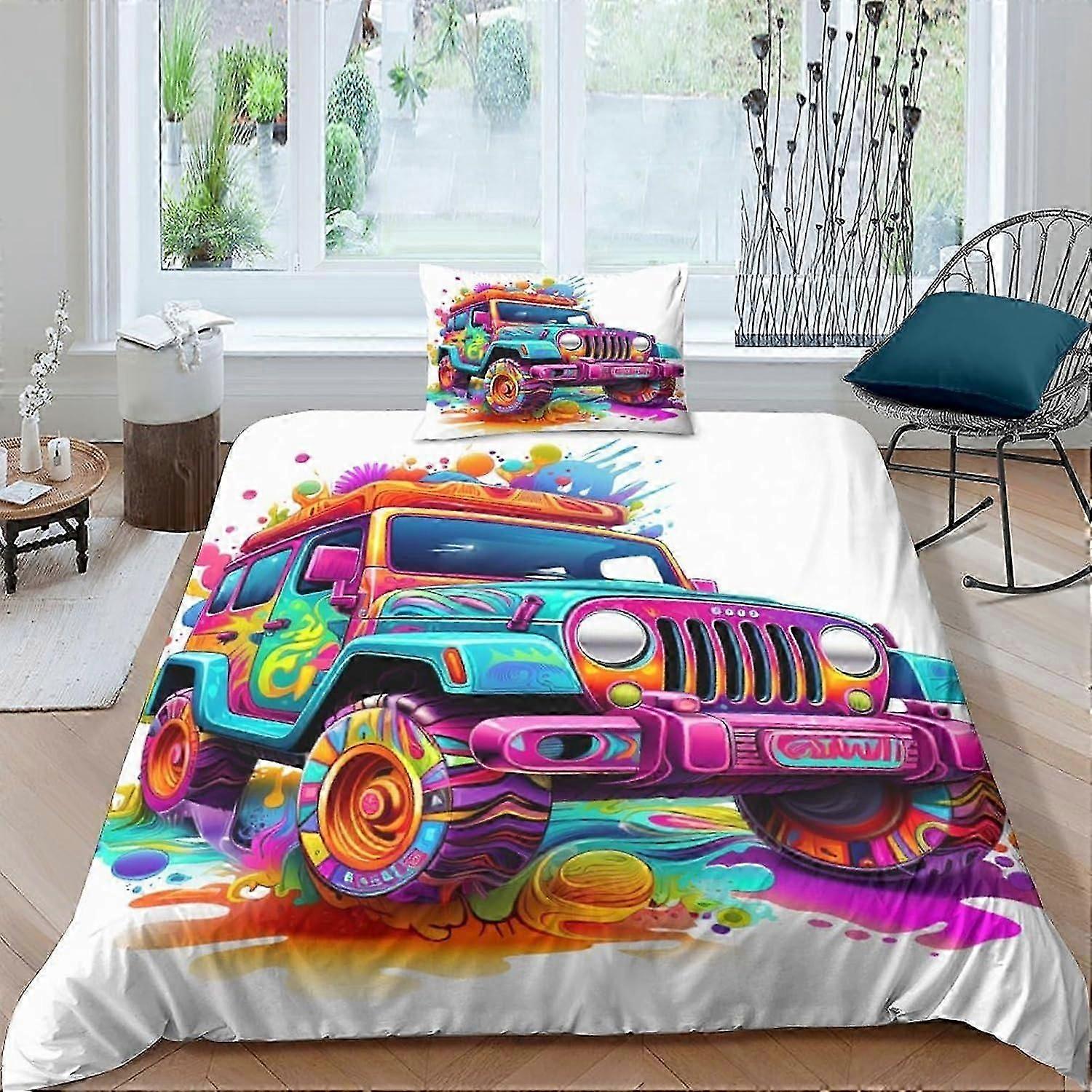 J3125 Lençóis Arco-Íris Off-road Veículo Cama Capa de Edredão - Capa de Edredom de Poliéster Microfibra Macia com Fronha - com Zíper Oculto Closur