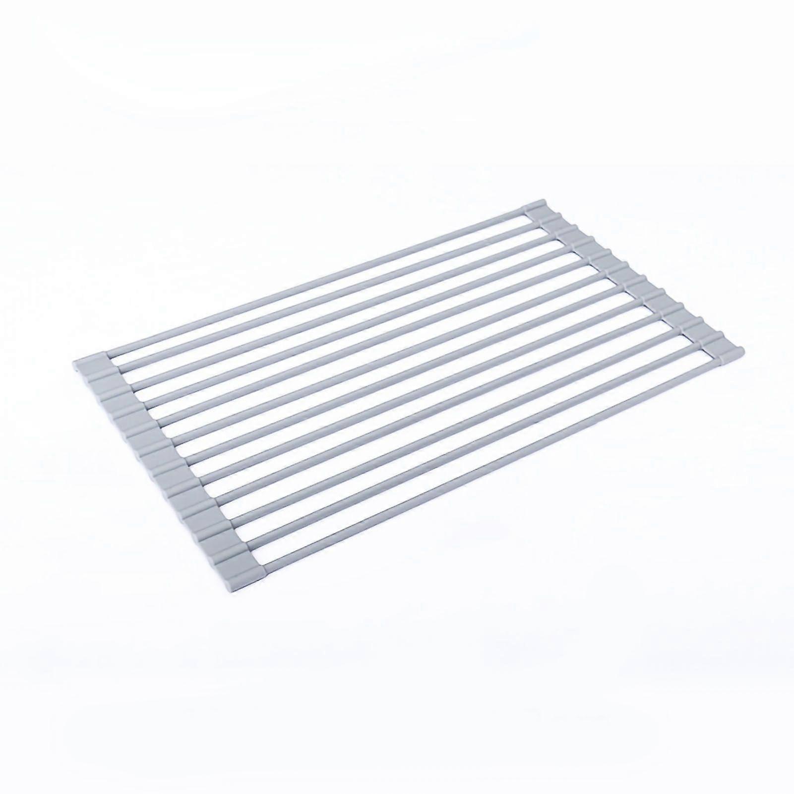 Over Sink Dish Rack Foldable Design Rustproof Nonslip Strong Metal Widely Used Roll Up Dish Drying Rack Silicone and Round 42x24.5cm