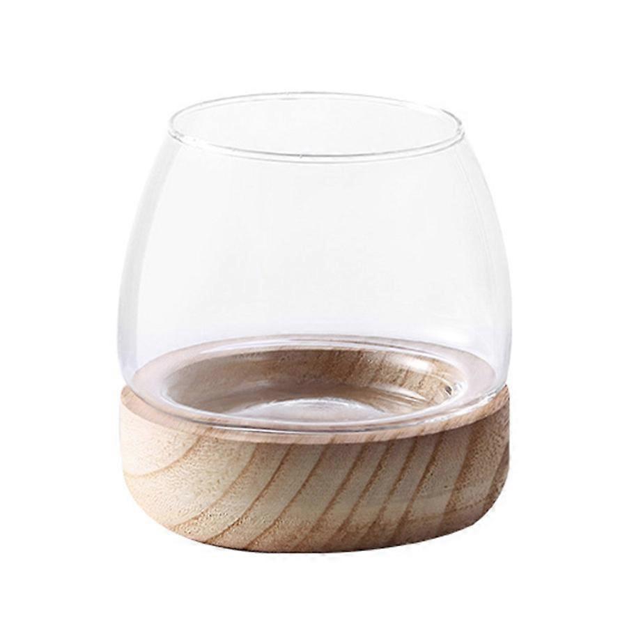 Aquarium vase en verre peu encombrant avec base en bois robuste, design japonais