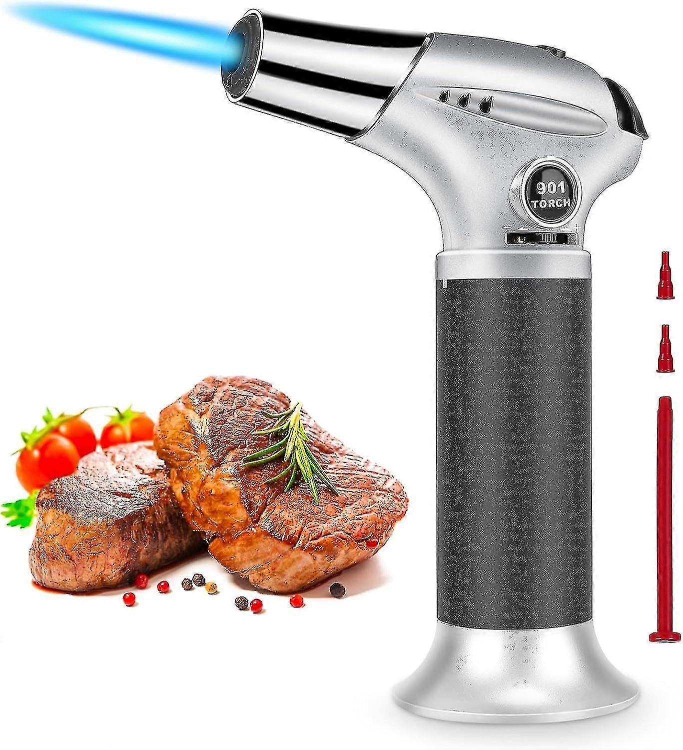 Kitchen Blowtorch, Adjustable And Rechargeable Torch Lighter With Safety Lock For Crme Brle, Barbecue, Cooking, Soldering, Butane Gas Not Included