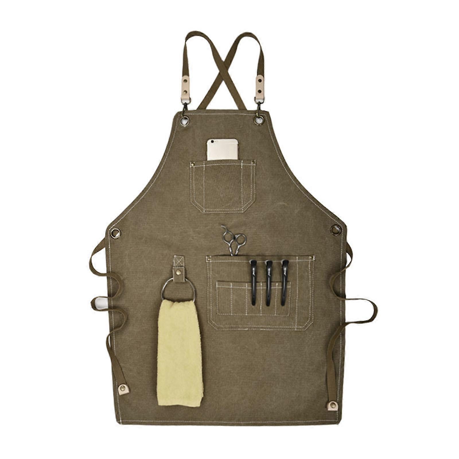 Chef Apron Waterdrop Resistant Cotton Canvas Aprons Adjustable Apron Canvas Material with Adjustable Straps and Pockets Khaki OneSize