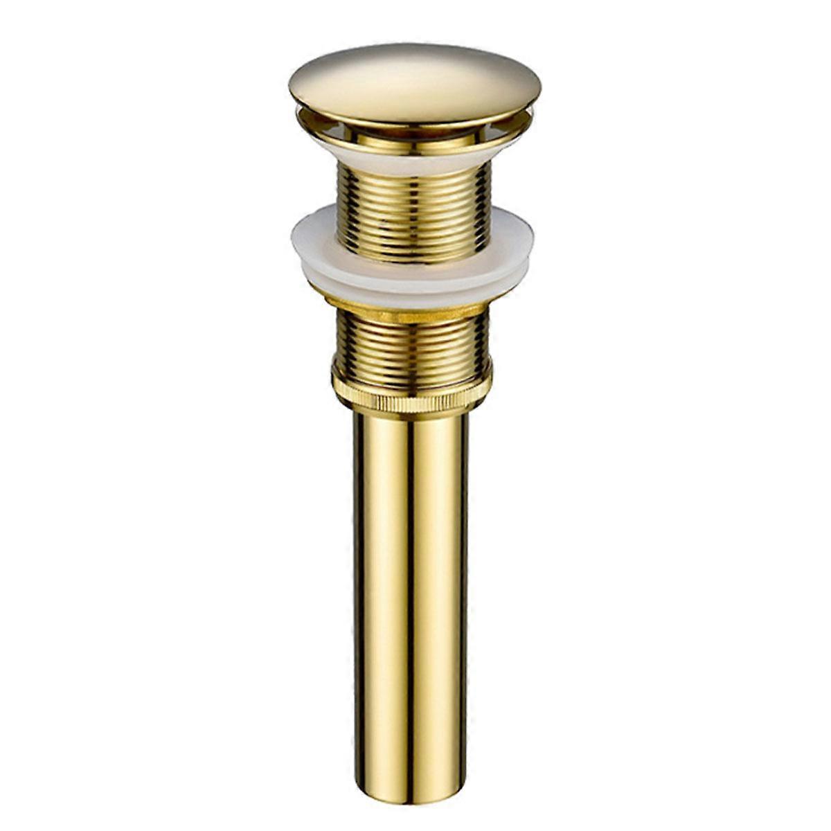Modern Pop-Up Vintage Sink Drain Stopper Without Overflow, Universal Basin Siphon in Gold Brass with Polished Hole Without Overflow - Pore Free