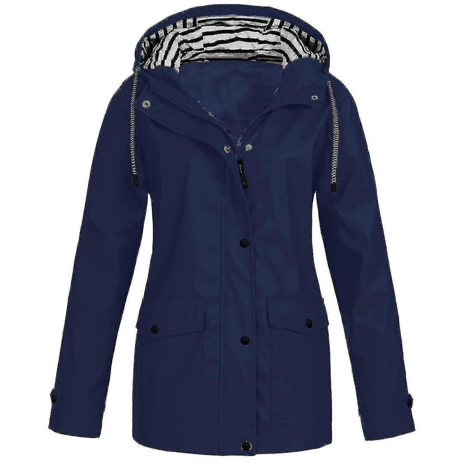 Women Solid Rain Jacket Outdoor Plus Size Waterproof Hooded Raincoat Windproof