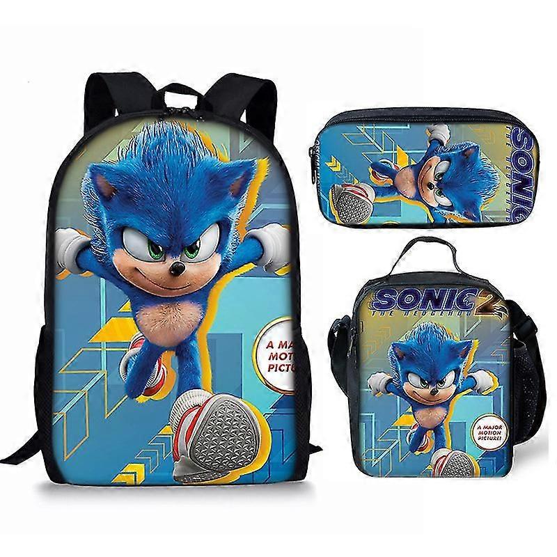 Sonic2 Print Schultasche Kinderrucksack oder Schulranzen oder Stifttasche oder dreiteiliges Set