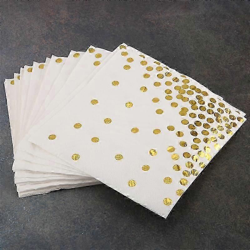 مناديل كوكتيل Gold Dot (50 عبوة) مناديل ورقية من 3 طبقات مع رقائق ذهبية منقطة مثالية للولادة