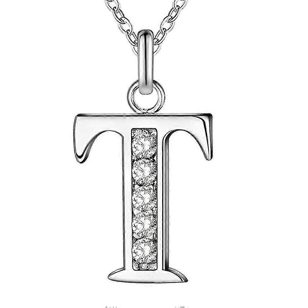 High Quality Silver Plated Alphabet Necklace Initial Personalized Charm Pendant (Alphabet T)