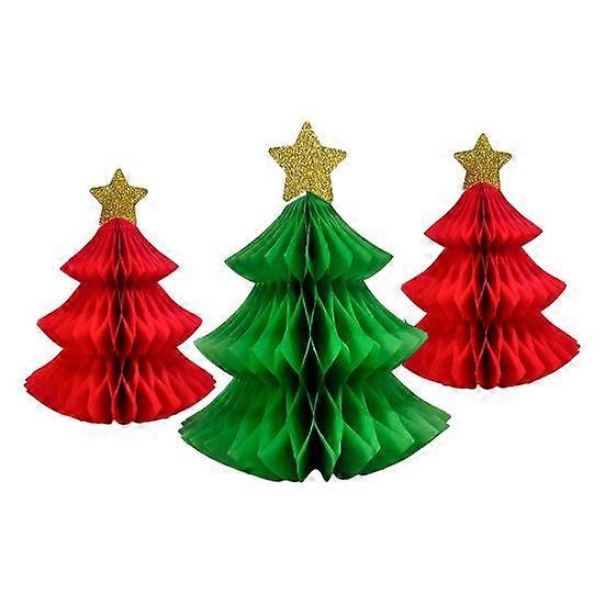 3Pcs Christmas Honeycomb Table Decoration with Shiny Star Create Atmosphere Easy to Carry Christmas Tree Festive Supplies