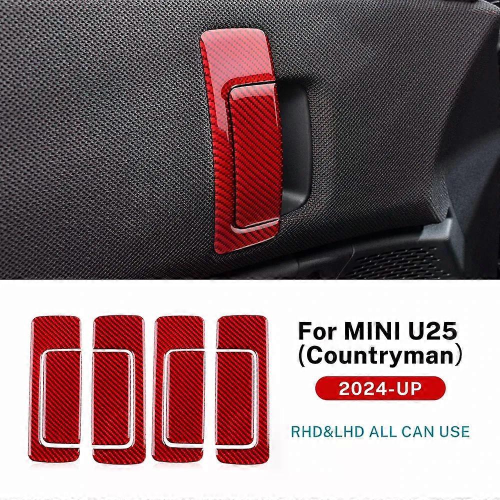 AMBERMILE compatible for Mini Countryman U25 2024 2025 Car Inner Door Handle Pull Interior Trim Sticker Cover Real Soft carbon Fiber Panel