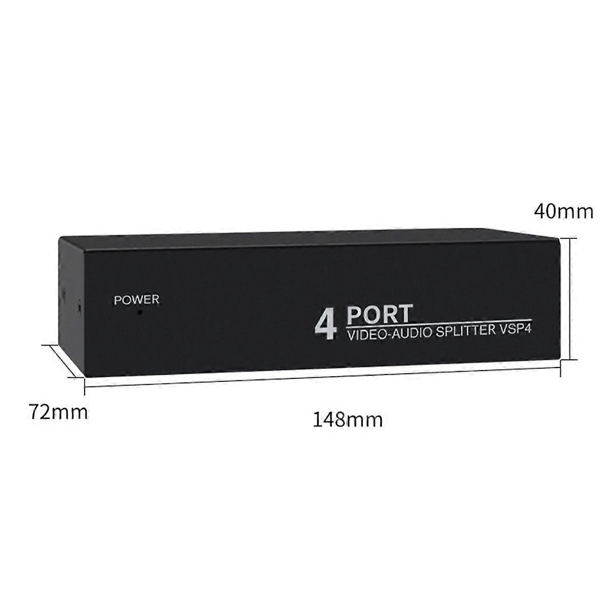 4-Way AV Audio Splitter 1 in 4 Out Composite AV Splitter EU Plug