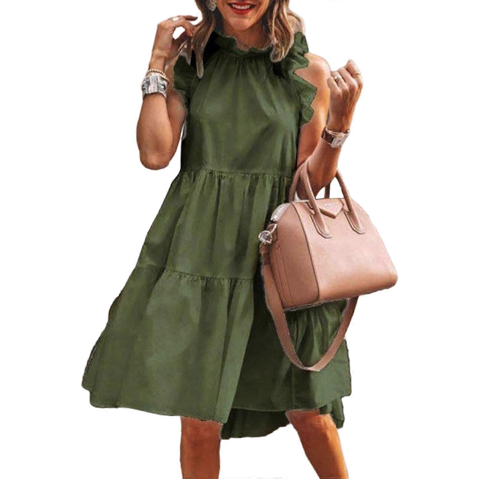 Womens Summer Dresses Bohemian Sleeveless Halter Mini Sun Dress 2023 Casual  Solid Color Ruffle Tiered Flowy Dresses XXXL Green | Fruugo GR