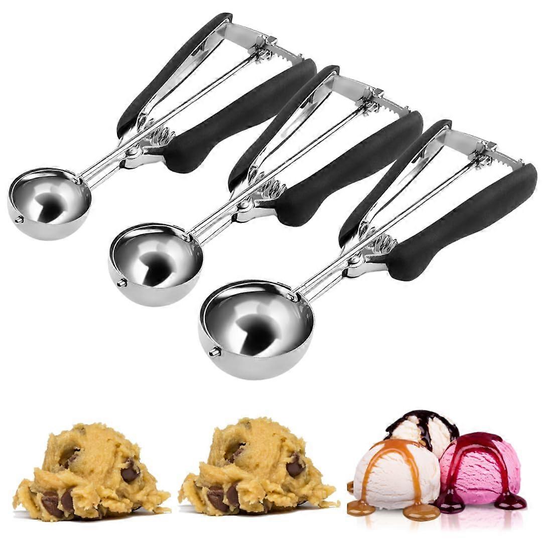 Ultra Durable Stainless Steel Cookie Scoops With Trigger, 3 Sizes 1, 2, 3 Tbsp For Baking, Muffins, Fruit Ballers