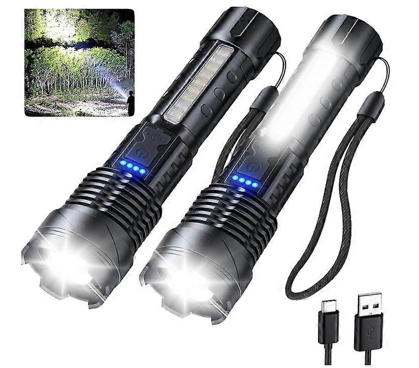 Flashlights High Lumens Rechargeable 2 PCS, 7 Light Modes, Cob Side Light, USB C, Waterproof, Zoomable, Powerful Handheld Flash Lights(Black)