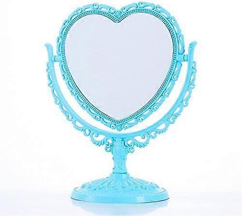 Makeup Mirror 2 Side Comestic Rotat Stand Table Plastic Dresser Heart Shape Mirrors Cosmetic Tool-Blue