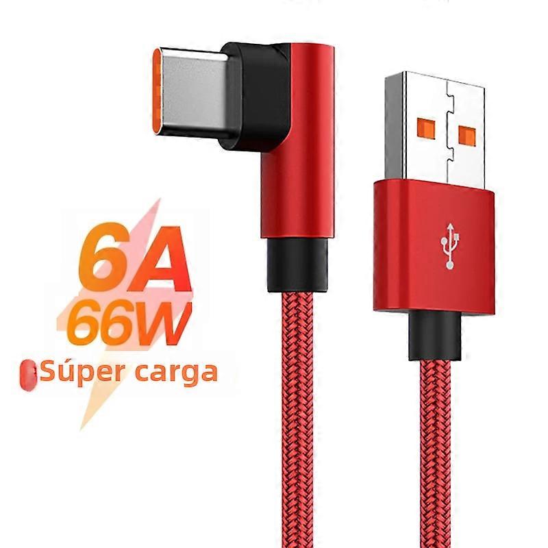 6A 66W USB Type C Fast Charging Cable with 90 Degree Elbow Design for Gaming Compatible with Huawei Xiaomi Redmi Honor OPPO Realme POCO - Black Red Bl