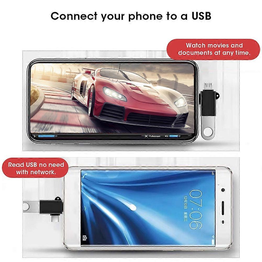 2PCS 2-in-1 USB OTG Adapter USB 3.0 to Type-C Converter Black