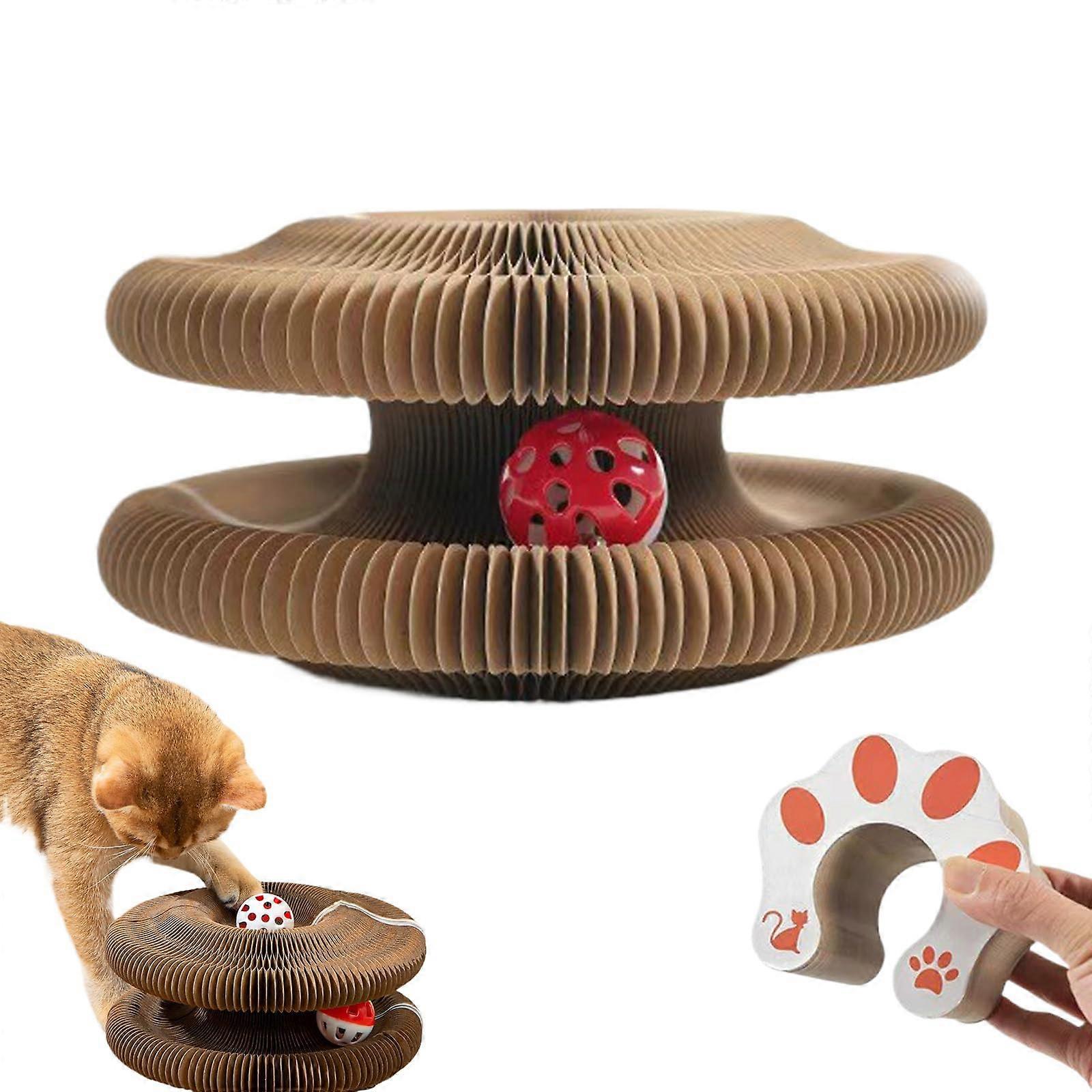 Kitty Kurlz Cat Toy - Foldable Accordion Scratch Board with Ball for Indoor Cats, Durable Cat Activity Set