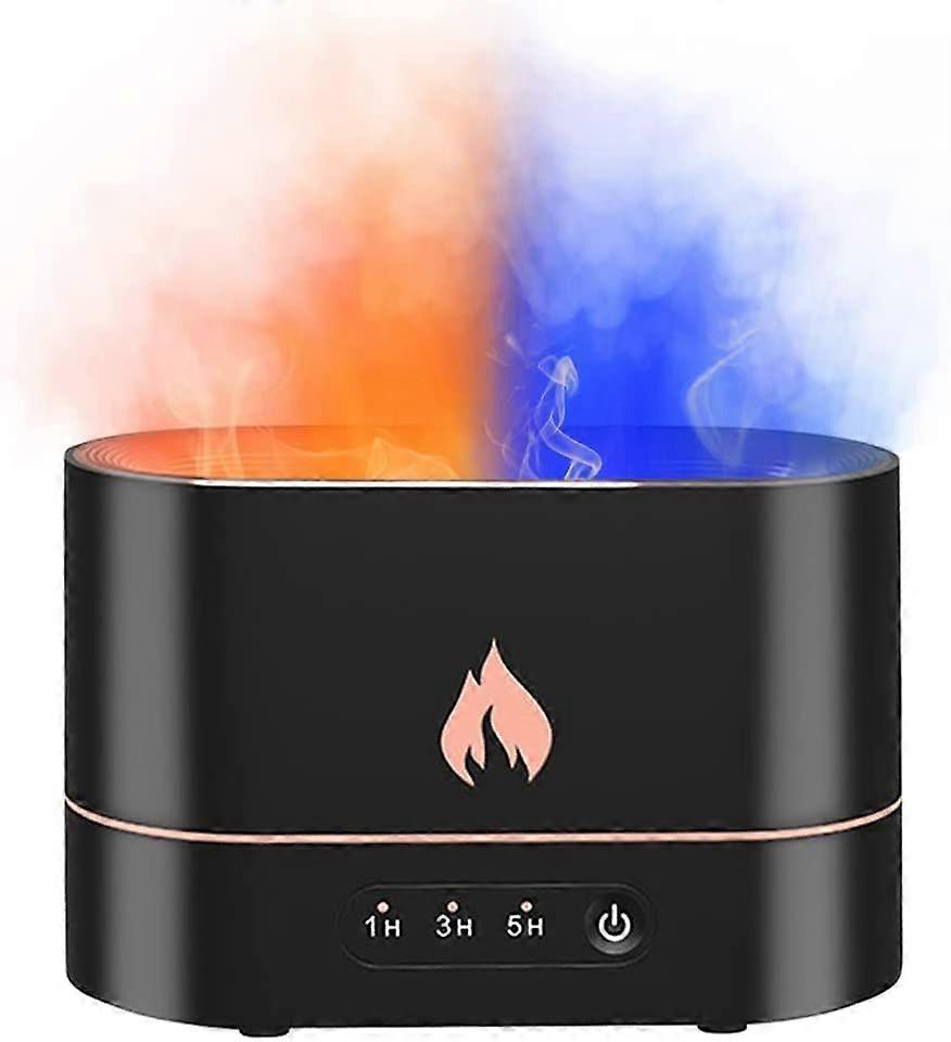 Flame Essential Oil Diffuser, USB Ultrasonic Humidifier with Timer Function, Flame Diffuser with Waterless Auto Shutoff, Black