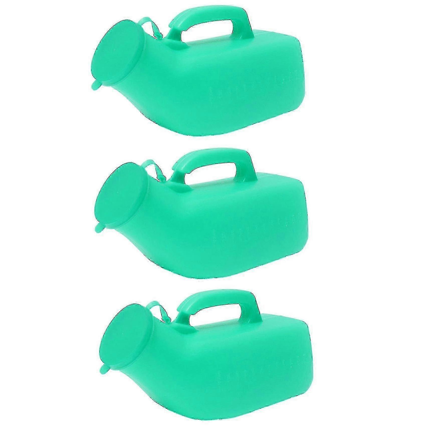 3x Male Urine Bottle With Lid Autoclavable For Travel Camping Patient 1.2l Green