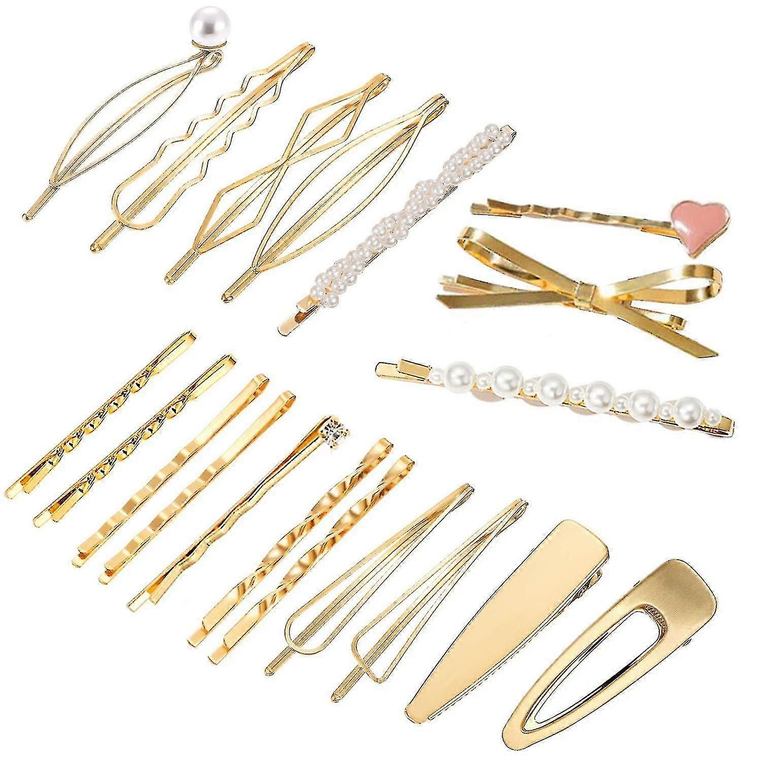 19件发夹几何发夹金属发夹发型珠宝发夹配件金色发夹女士女士女孩青少年发夹