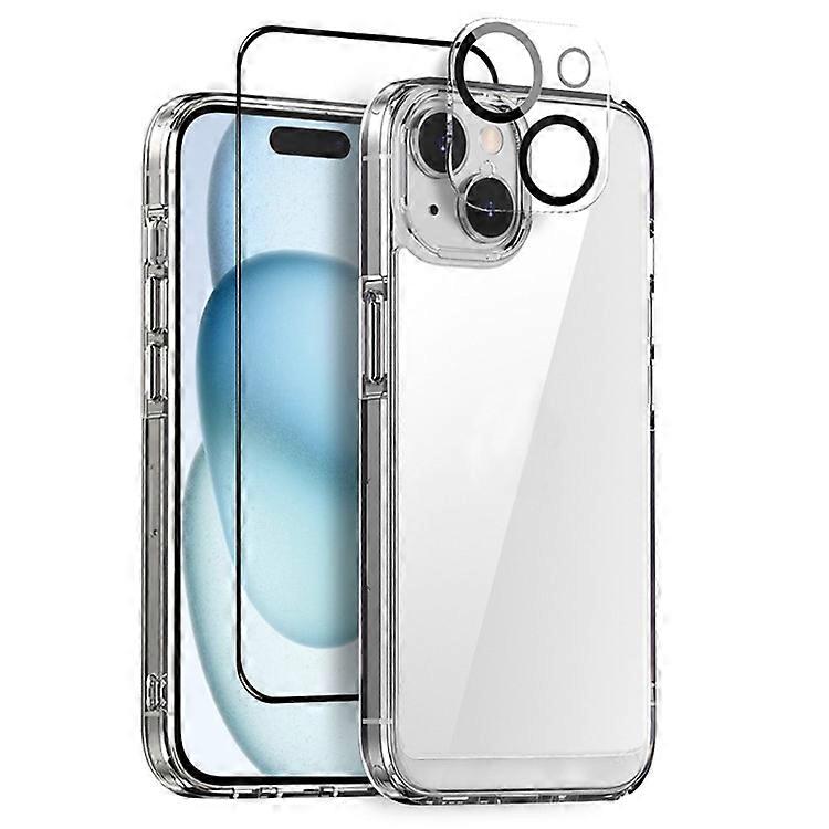 NORTHJO Compatible For iPhone 15 Plus Case Clear Shockproof PC+TPU Phone Cover + Screen Protector + Camera Lens Protector