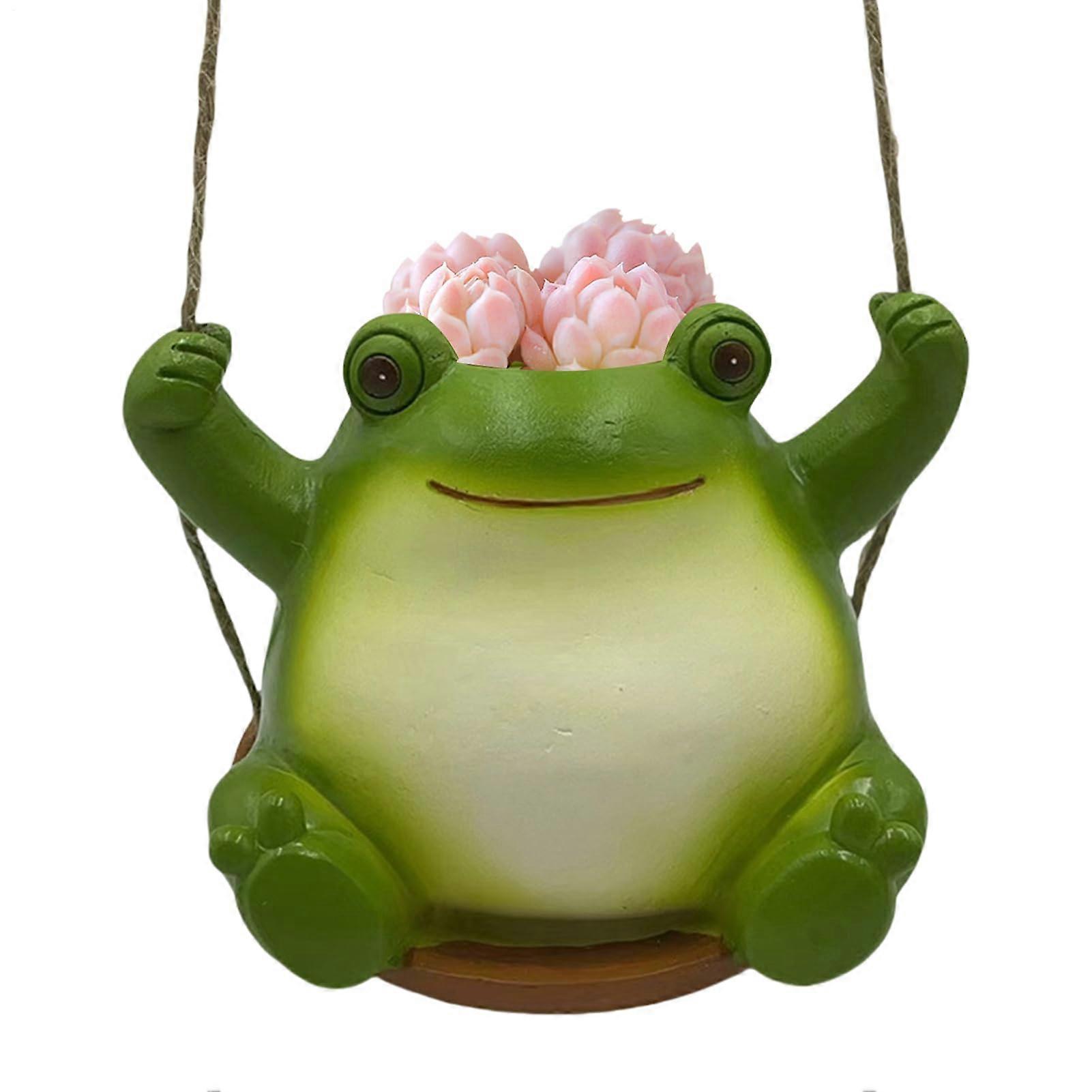 Frosch-Uebertopf Frog Planter | Hanging Indoor/Outdoor Plant Pot For Succulents | Swinging Frog Plant Hanger