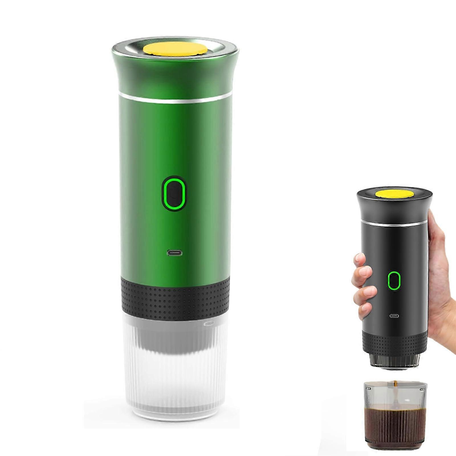 Portable Coffee Maker Self-Heating Capsule Machine for USB-C Espresso, Electric Heater for Travel and 12V Car, Green