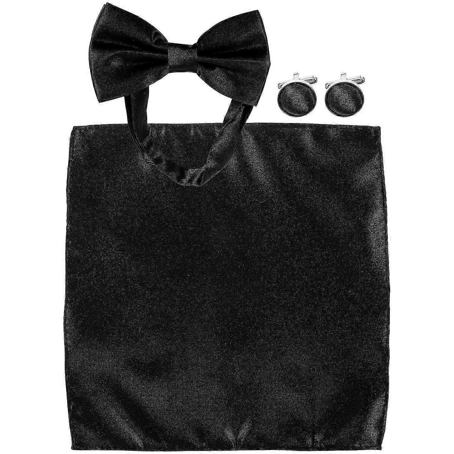1 Set of Men Pre-tied Bow Ties Pocket Cuff Link Square Handkerchief for Bridegroom Groomsmen