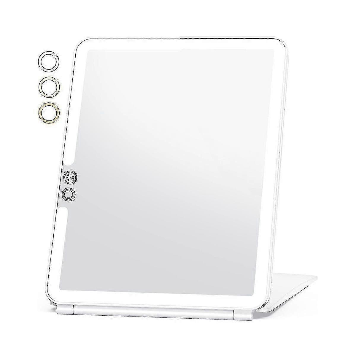 10x Magnifying Travel Mirror with 3-Color Light, Portable Makeup Mirror for Women - White