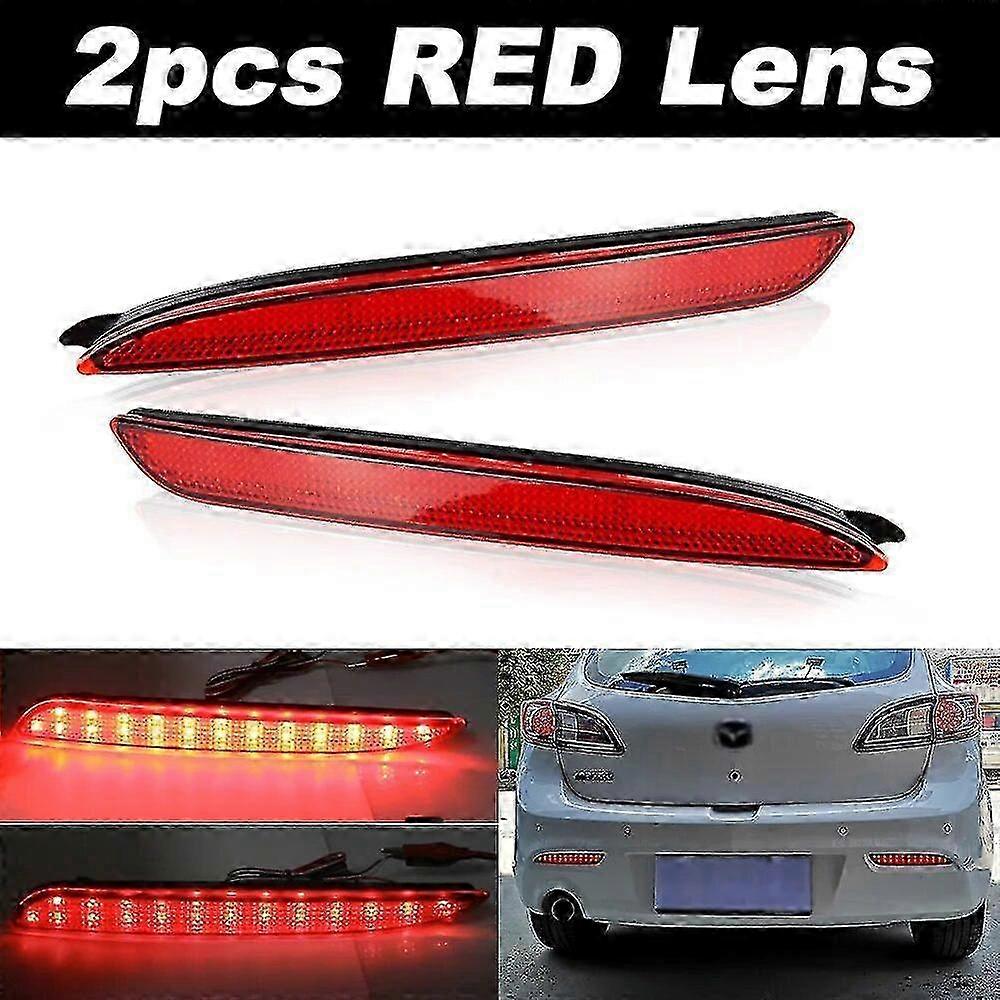 2pcs Red/Black Smoked LED Bumper Reflector Tail Brake Light For Mazda3 Mazdaspeed3 2010-2015