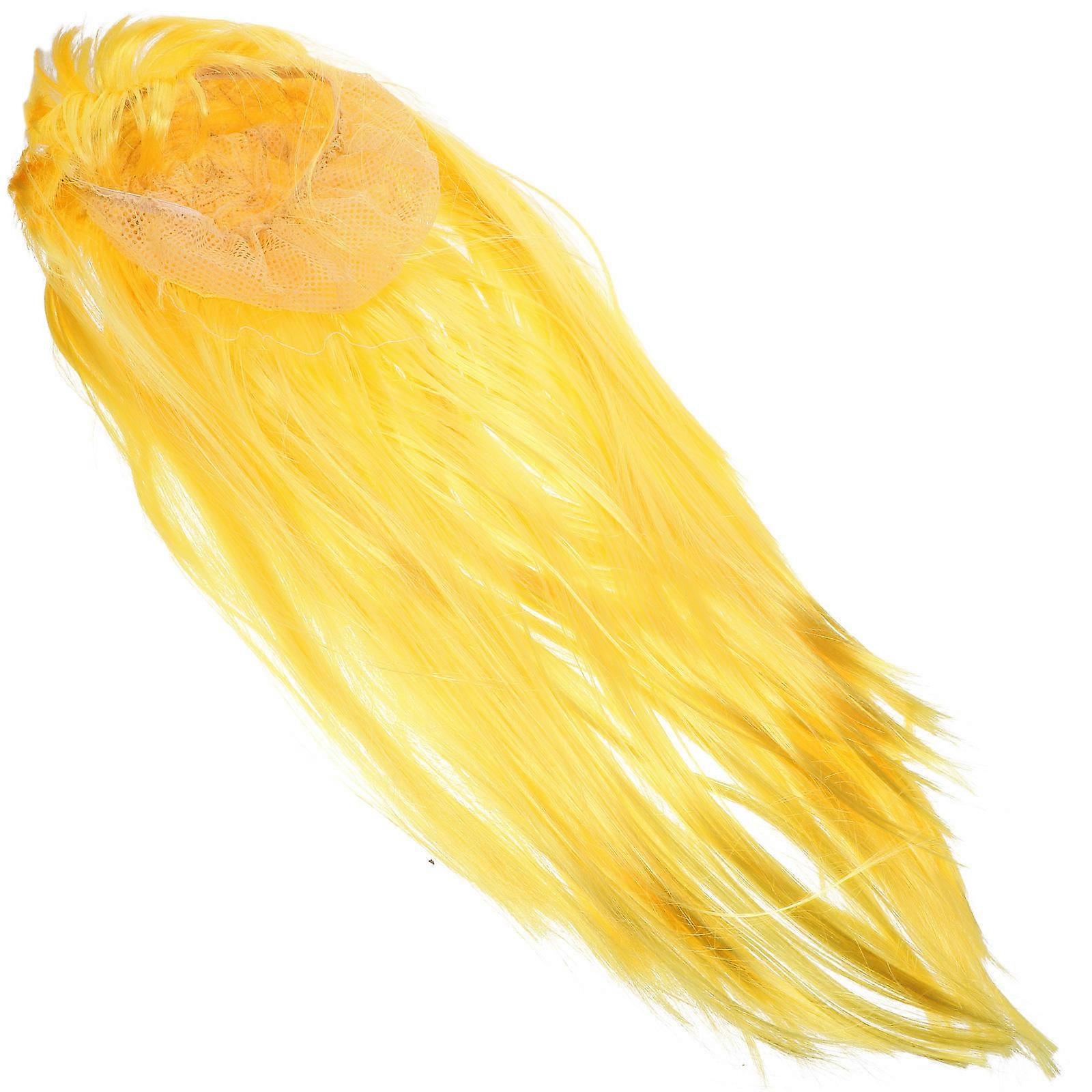 Perruques de fête pour les femmes Cosplay Perruque Charmante Coiffe Cheveux Longs Raides Jaune 75CM Performance Scénique 1Pack
